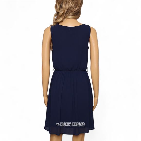 IZ Byer Navy Blue Chiffon Fit & Flare Mini Dress Sleeveless Pleated Size XS - Picture 4 of 8